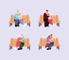 vieux couples assis dans des chaises de parc vecteur