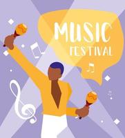 affiche du festival de musique avec un homme jouant des maracas vecteur