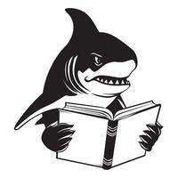 requin en train de lire une livre illustration dans noir et blanc vecteur