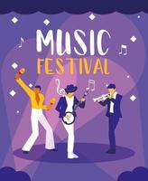 affiche du festival de musique avec un groupe d'artistes vecteur