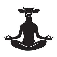 yoga vache dans une méditatif pose silhouette sur une blanc Contexte vecteur