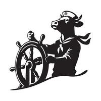 illustration de une marin vache à le barre de une bateau dans noir et blanc vecteur