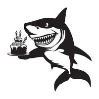 requin en portant une anniversaire gâteau illustration vecteur