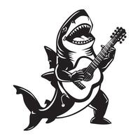 requin en jouant une guitare illustration dans noir et blanc vecteur