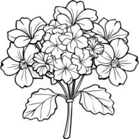 géranium fleur bouquet contour illustration coloration livre page conception, géranium fleur bouquet noir et blanc ligne art dessin coloration livre pages pour les enfants et adultes vecteur