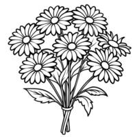 Marguerite fleur bouquet contour illustration coloration livre page conception, Marguerite fleur bouquet noir et blanc ligne art dessin coloration livre pages pour les enfants et adultes vecteur