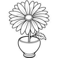 Marguerite fleur sur le vase contour illustration coloration livre page conception, Marguerite fleur sur le vase noir et blanc ligne art dessin coloration livre pages pour les enfants et adultes vecteur