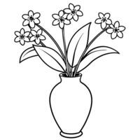 oublier moi ne pas fleur sur le vase contour illustration coloration livre page conception, oublier moi ne pas fleur sur le vase noir et blanc ligne art dessin coloration livre pages pour les enfants et adultes vecteur