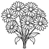 Marguerite fleur bouquet contour illustration coloration livre page conception, Marguerite fleur bouquet noir et blanc ligne art dessin coloration livre pages pour les enfants et adultes vecteur