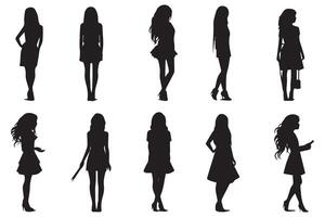 noir silhouettes ensemble de les filles sur blanc Contexte pro conception vecteur