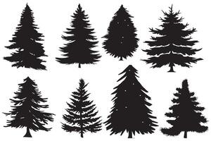silhouette d'arbre de noël set illustration dessinée à la main sur fond blanc vecteur