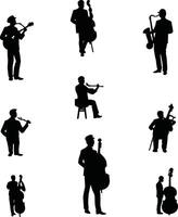 ensemble de silhouettes de les musiciens sur une blanc Contexte. illustration vecteur