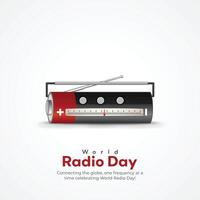 monde radio journée Créatif les publicités conception. février 13 radio journée social médias affiche 3d illustration. vecteur
