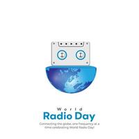 monde radio journée Créatif les publicités conception. février 13 radio journée social médias affiche 3d illustration. vecteur