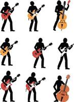 ensemble de silhouettes de les musiciens sur une blanc Contexte. illustration vecteur