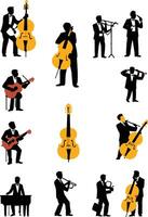 ensemble de silhouettes de les musiciens sur une blanc Contexte. illustration vecteur