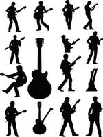 ensemble de silhouettes de les musiciens sur une blanc Contexte. illustration vecteur