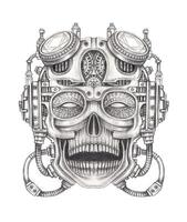 cyberpunk crâne tatouage conception par main dessin sur papier. vecteur