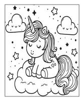 jolie page de coloriage de licorne pour les enfants vecteur