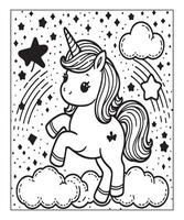 jolie page de coloriage de licorne pour les enfants vecteur