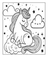 jolie page de coloriage de licorne pour les enfants vecteur