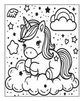 jolie page de coloriage de licorne pour les enfants vecteur