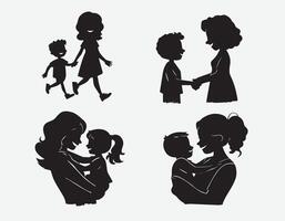 ensemble de silhouettes de femmes avec les enfants collection. de la mère journée concept. vecteur