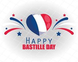 coeur de drapeau de la france avec des feux d'artifice de conception de vecteur de joyeux jour de la bastille