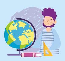 livre de globe d'école de professeur d'éducation en ligne et dessin animé de règle vecteur