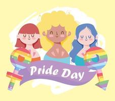 dessins animés de filles avec le sexe féminin et masculin lgtbi avec un dessin vectoriel de ruban