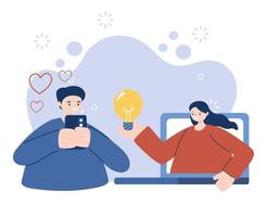 femme et homme avec la conception de vecteur de smartphone et d'ordinateur portable