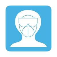 covid 19 personnel médical de prévention du coronavirus avec masque de protection et icône de style bloc de lunettes vecteur