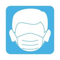covid 19 prévention du coronavirus visage masculin avec icône de style bloc de masque médical vecteur