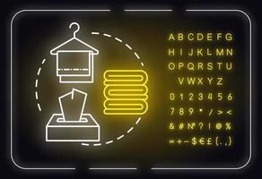 utiliser des serviettes jetables icône concept néon. soins de la peau, accessoire de nettoyage, idée de propreté. signe lumineux extérieur avec alphabet, chiffres et symboles. illustration de couleur rvb isolée de vecteur