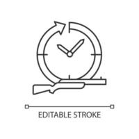 icône linéaire de chasse toute l'année. poursuivre et capturer des proies. tuerie d'animaux sauvages. illustration personnalisable de fine ligne. symbole de contour. dessin de contour isolé de vecteur. trait modifiable vecteur