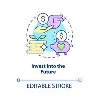 investir dans l'icône du futur concept. illustration de ligne mince d'idée abstraite de fonds de retraite de construction. économiser de l'argent et augmenter les revenus. dessin de couleur de contour isolé de vecteur. trait modifiable vecteur
