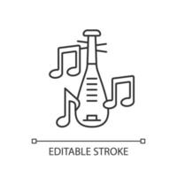 icône linéaire d'instrument pipa. luth à quatre cordes pincées. instrument traditionnel en forme de poire. illustration personnalisable de fine ligne. symbole de contour. dessin de contour isolé de vecteur. trait modifiable vecteur