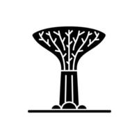 icône de glyphe noir supertree grove. structure arborescente. attraction singapourienne reconnaissable. développement vert. jardin vertical. symbole de silhouette sur un espace blanc. illustration vectorielle isolée vecteur