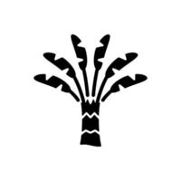 icône de glyphe noir de palmier voyageur. plante tropicale extérieure. arbre du voyageur. ravenala madagascariensis. symbolisme du paradis tropical. symbole de silhouette sur un espace blanc. illustration vectorielle isolée vecteur