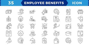 employé avantages ligne icône ensemble, Payer augmenter, maternité repos, santé et la vie assurance, payé vacances, social Sécurité Icônes et plus panneaux. plat icône collection. vecteur