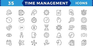 temps gestion. linéaire icône collection. modifiable temps de course la gestion icône ensemble ligne conception bleu. temps, directeur, icône, développement, vecteur