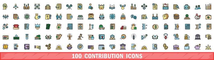 100 contribution Icônes ensemble, Couleur ligne style vecteur
