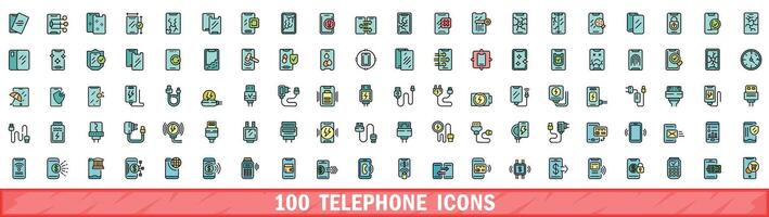 100 Téléphone Icônes ensemble, Couleur ligne style vecteur
