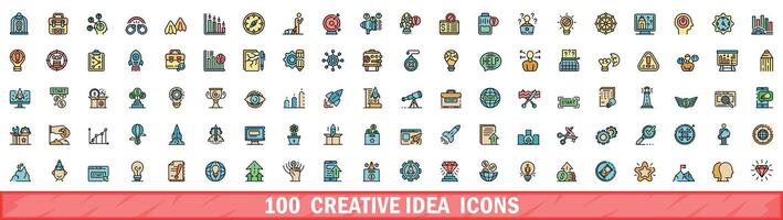 100 Créatif idée Icônes ensemble, Couleur ligne style vecteur