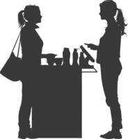 silhouette client et la caissière dans supermarché plein corps noir Couleur seulement vecteur