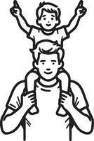 père en portant le sien enfant sur le sien épaules. content père journée symbole. illustration de papa et enfant. père avec le sien fils sur blanc Contexte. vecteur