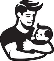 père en portant une bébé dans le sien bras. content père journée symbole. illustration de papa et enfant. père avec le sien fils sur blanc Contexte. vecteur