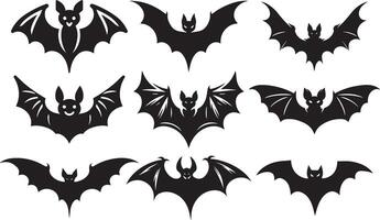 silhouette de en volant chauve souris traditionnel Halloween symbole ensemble. vecteur