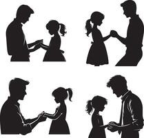 père en portant fille mains silhouette ensemble. content père journée symbole. illustration de papa et enfant. père avec le sien fils sur blanc Contexte. vecteur