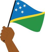 main en portant et élevage le nationale drapeau de Salomon îles vecteur